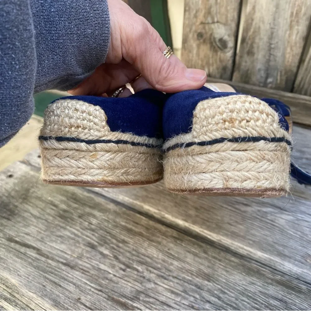 Opening Ceremony Blue Espadrille Wedge Sandals with Ankle Strap